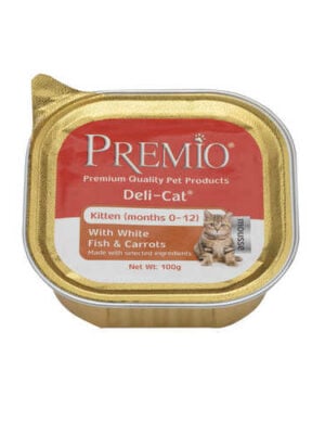 מעדן פרמיו מוס לגורי חתולים דגים וגזר 100 גרם