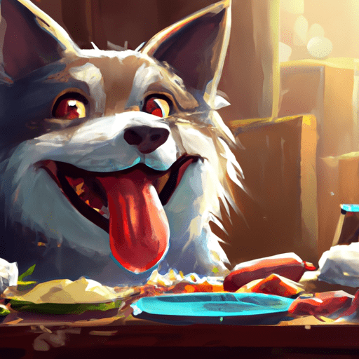 כלב שמח אוכל אוכל מהשולחן