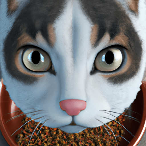 תקריב של פני חתולים מביטים בסקרנות בקערת מזון לחתולים ללא גרגרים