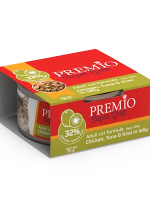 שימורי פרמיו גולד חתול נתחוני עוף טונה וקוקוס 85 גרם