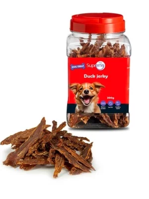 חטיף-סופרים-חזה-ברווז-300-גרם צנצנת סופרים ג'רקי ברווז 300 גרם