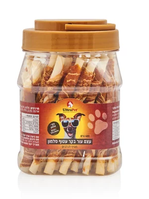 חטיף עצם עור בקר וסלמון בצנצנת 400 גרם אולטרה פט