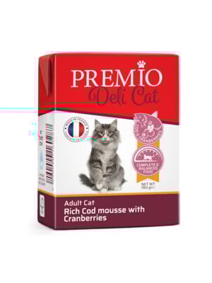 פרמיו דלי קט דג קוד וחמוציות במרקם מוס לחתול בוגר 190 גרם