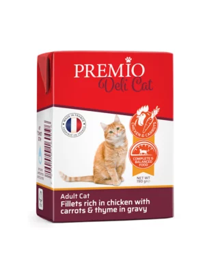פרמיו דליקט נתחי בשר עוף עם גזר וטימין ברוטב לחתול בוגר 190 גרם